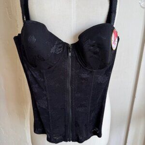 NWT RUBII Black Floral Lace Zip Front Bustier Corset Top 36C